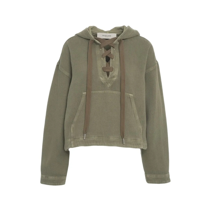 Golden Goose  Hooded Sweatshirt With Lace-Up Detail Green
