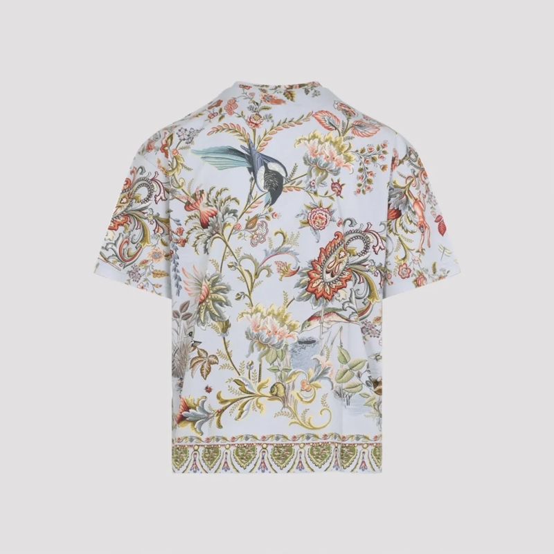 Etro T-shirt Botanical Print Cotton T-Shirt With Decorative Hem Multicolor
