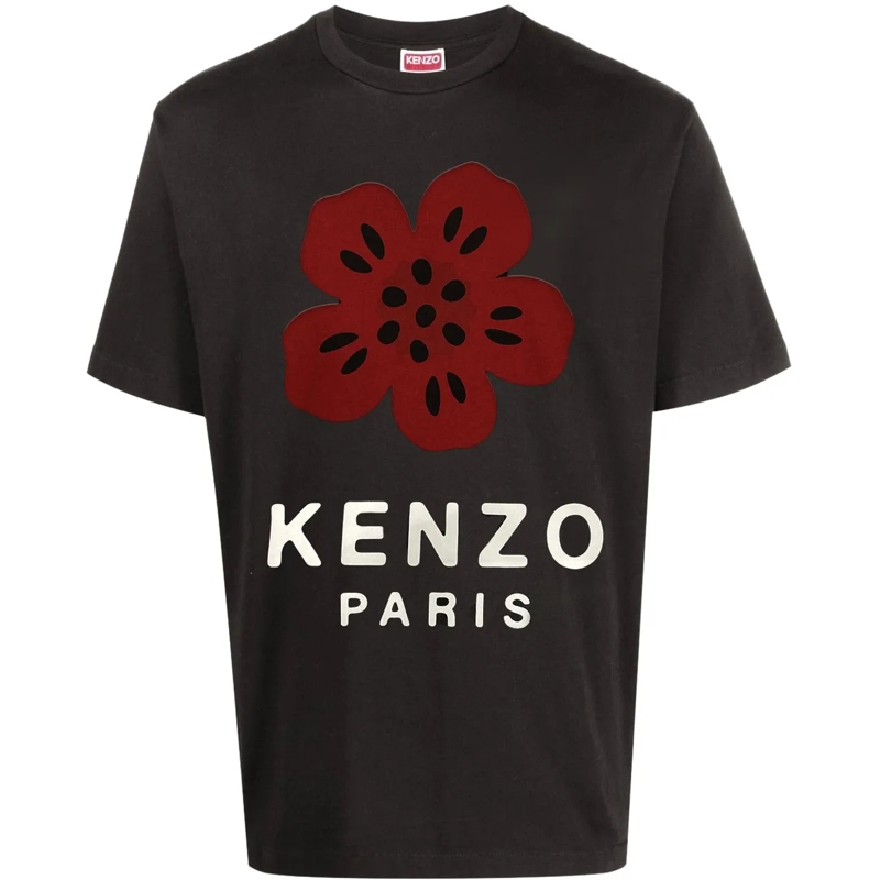 Kenzo T-shirt Graphic Black T-Shirt With Red Floral Design Black