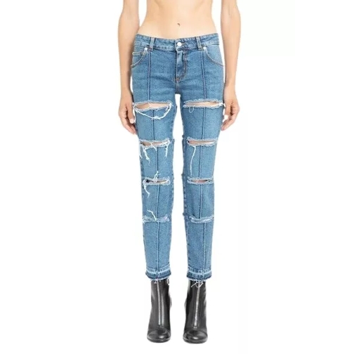Alexander McQueen Stone Washed Slashed Jeans Blue 