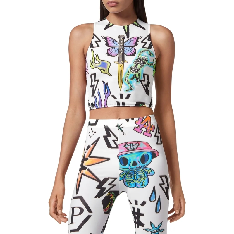 Philipp Plein Top Tanktop Monogram weiss(Image 3)