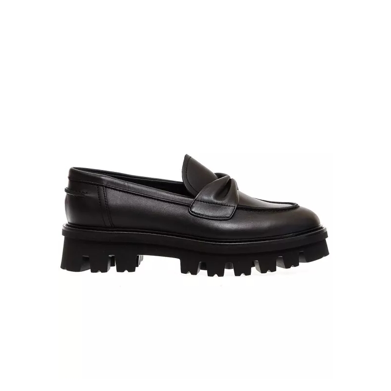 Agl Loafer Classy Black Leather Bow Moccasins Black