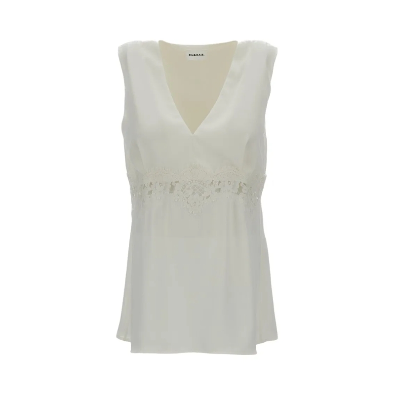P.A.R.O.S.H. top élégant V-Neck Sleeveless Top With Lace Insert White