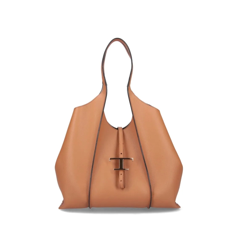 Tod's Tote Spacious Hammered Calf Leather Tote Bag Brown