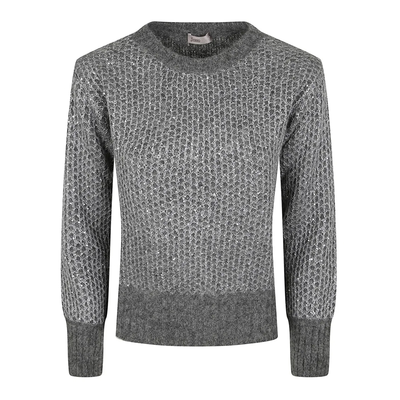 Herno Trui Textured Knit Sweater With Sequined Detail And Cla Grey