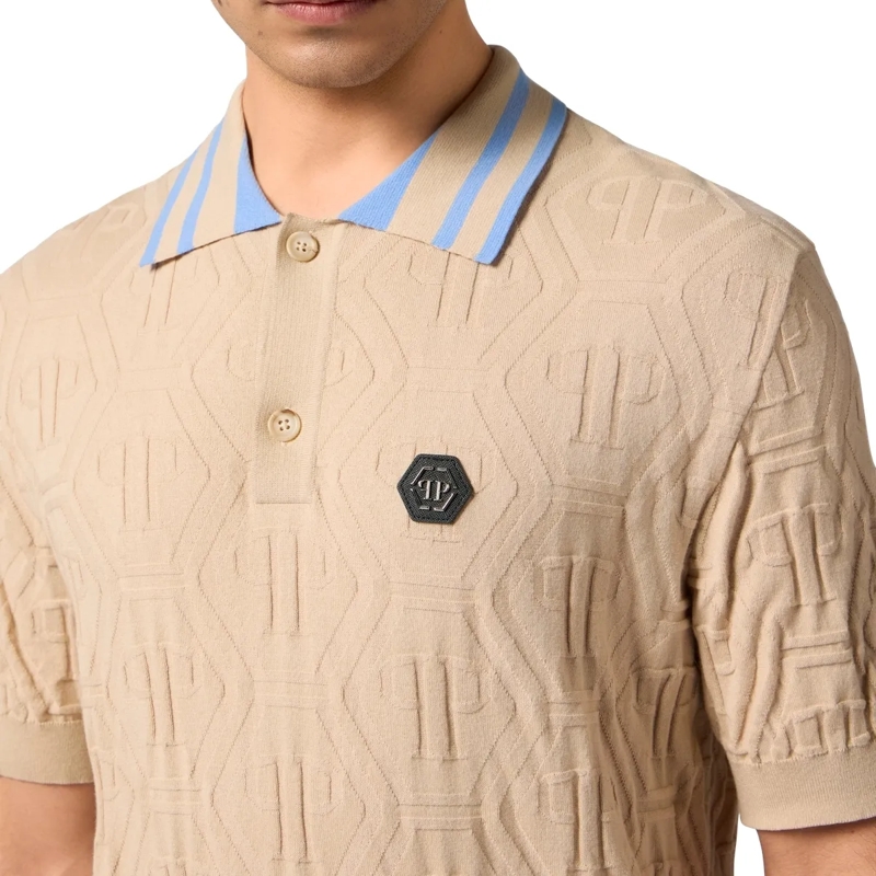 Philipp Plein Top Knitted Polo T-Shirt Jacquard Monogram beige(Image 5)