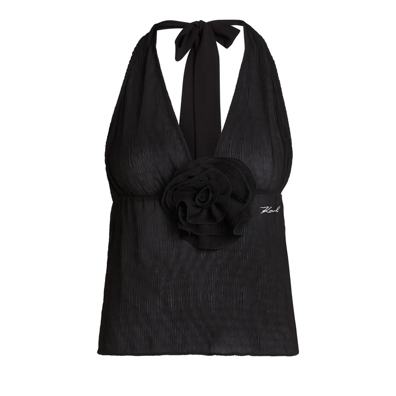 Karl Lagerfeld  PLISSÉ-NECKHOLDER MIT BLUME schwarz