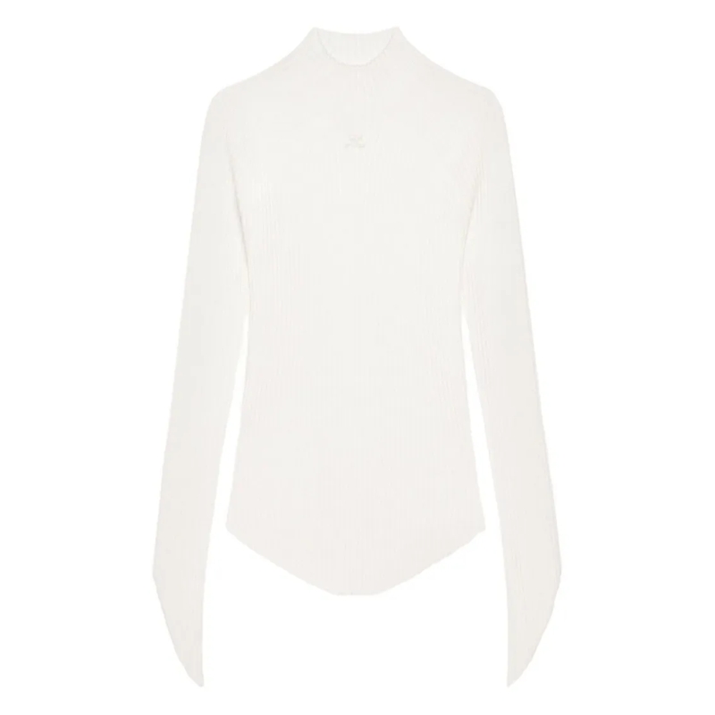 Courrèges Langärmeliges Oberteil Ribbed White Long-Sleeved Top White