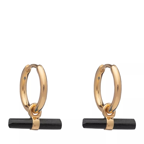 Rachel Jackson London 22K Plated Mini Onyx T Bar Huggie Hoop Earrings gold Hoop