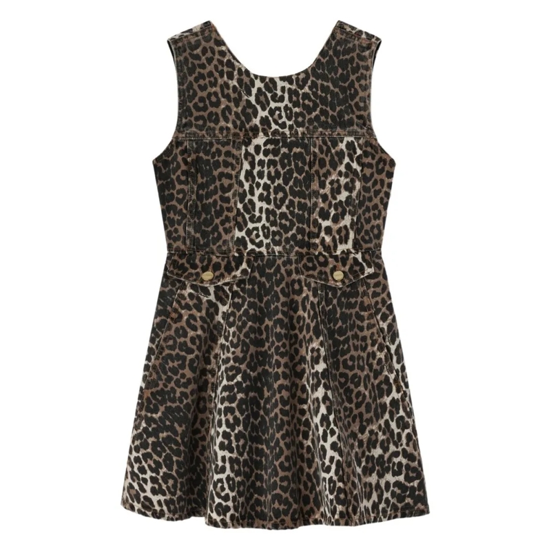 GANNI Minikleid Leopard Print Sleeveless Mini Dress Brown