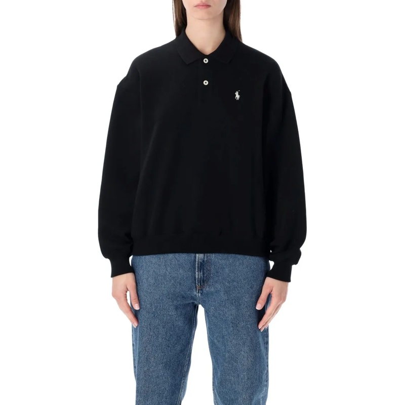 Polo Ralph Lauren  Polo Brown Cotton Polo-Collar Sweatshirt Black