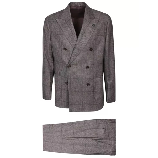 Lardini Double-Breasted Check Pattern Suit Grey 