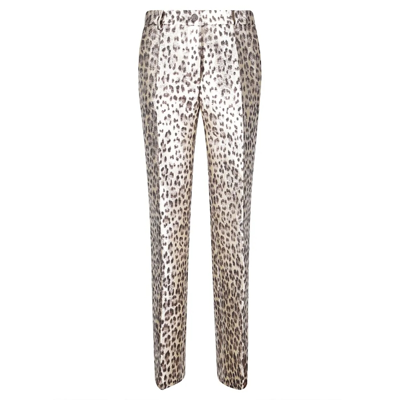 P.A.R.O.S.H.  Straight-Leg Pants With Embroidered Animal Print Brown