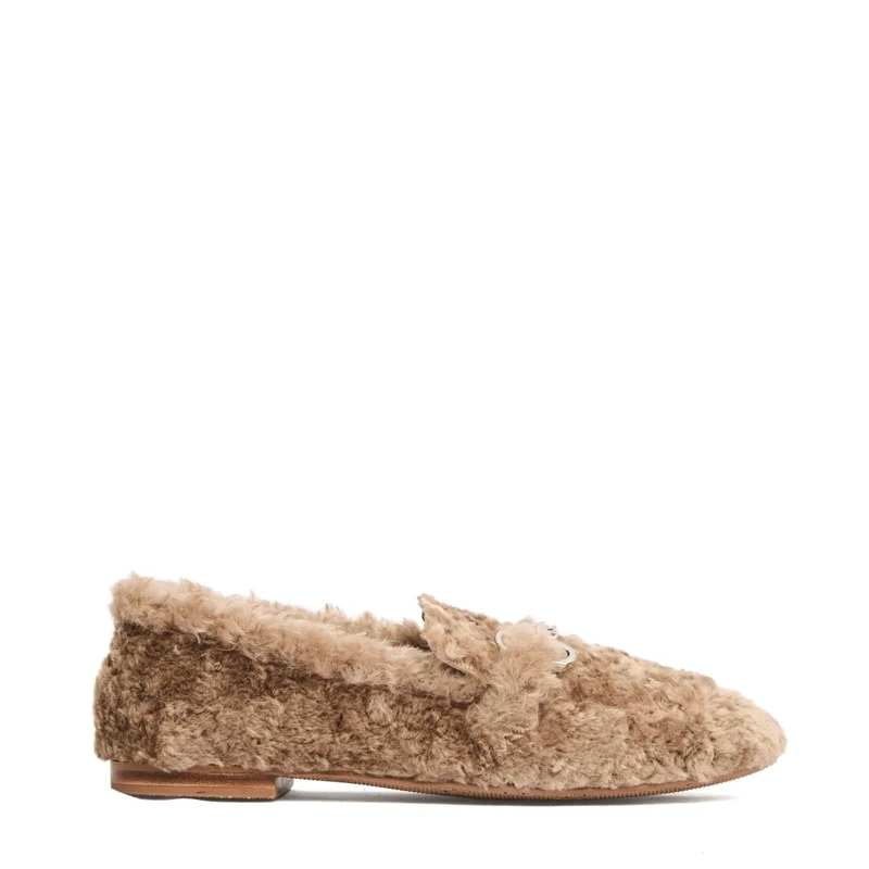 Casadei Balletschoenen Moccasin Style Shoes In Plush Beige Eco Fur With M Brown