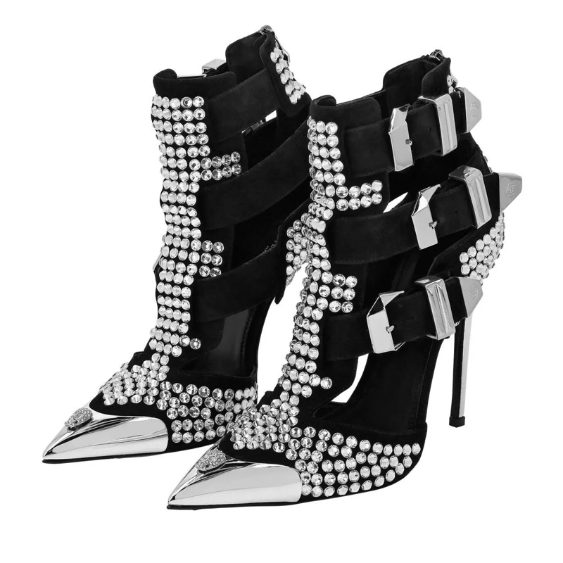 Philipp Plein Riemchensandalen Sandaletten Skull Mit Schmucksteinen silber(Image 4)