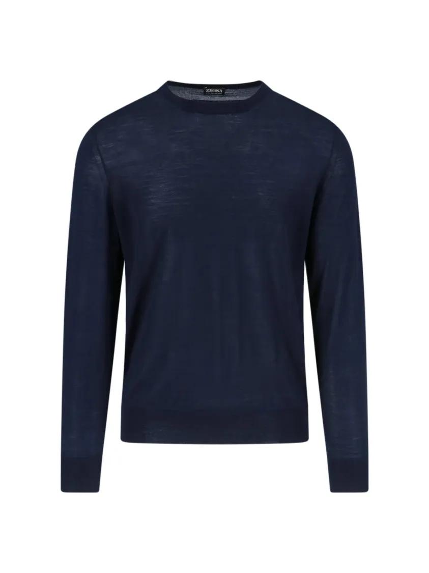 Thumbnail - Zegna - Wool Sweater Blue Navy Tone Knitted - Größe 50 - blau