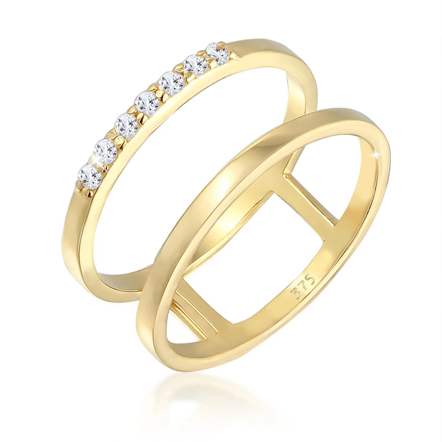 Elli Ringe - Ring Verlobungsring Doppelring Topas Stein 375 Gel - Gr. 52 MM - in Gold - für Damen