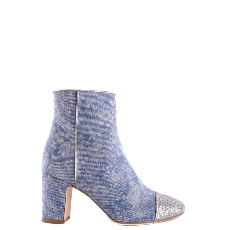 POLLY PLUME Stiefel Textured Blue Ankle Boots With Block Heel Grey