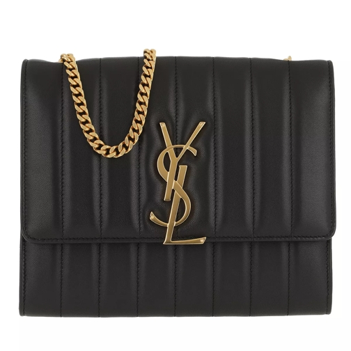 Saint Laurent Vicky Chain Wallet Quilted Lambskin Black Crossbody Bag
