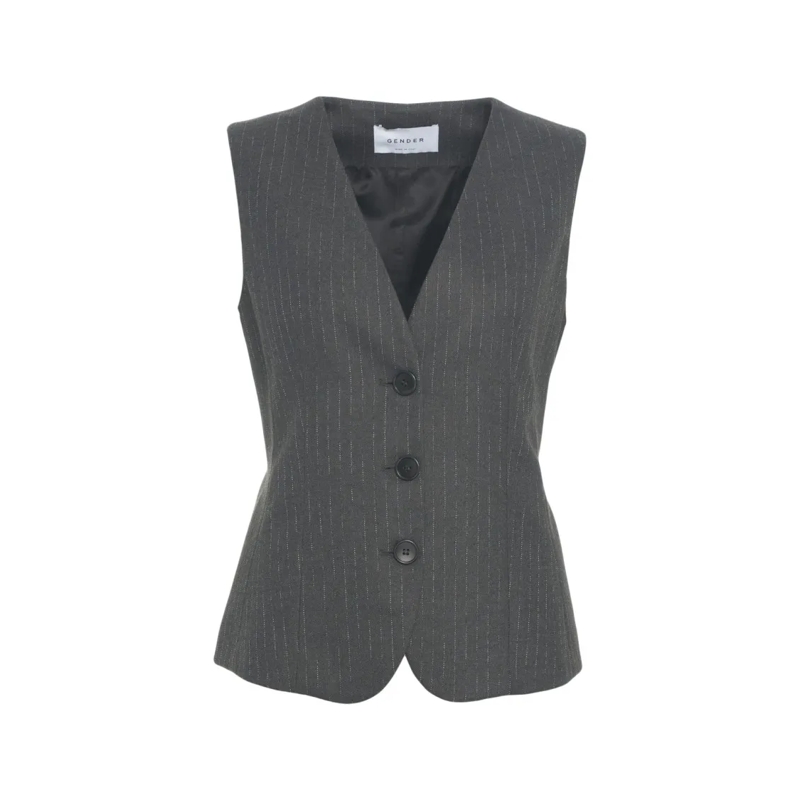 Gender Blazer Pinstripe Tailored Waistcoat With V-Neck Grey