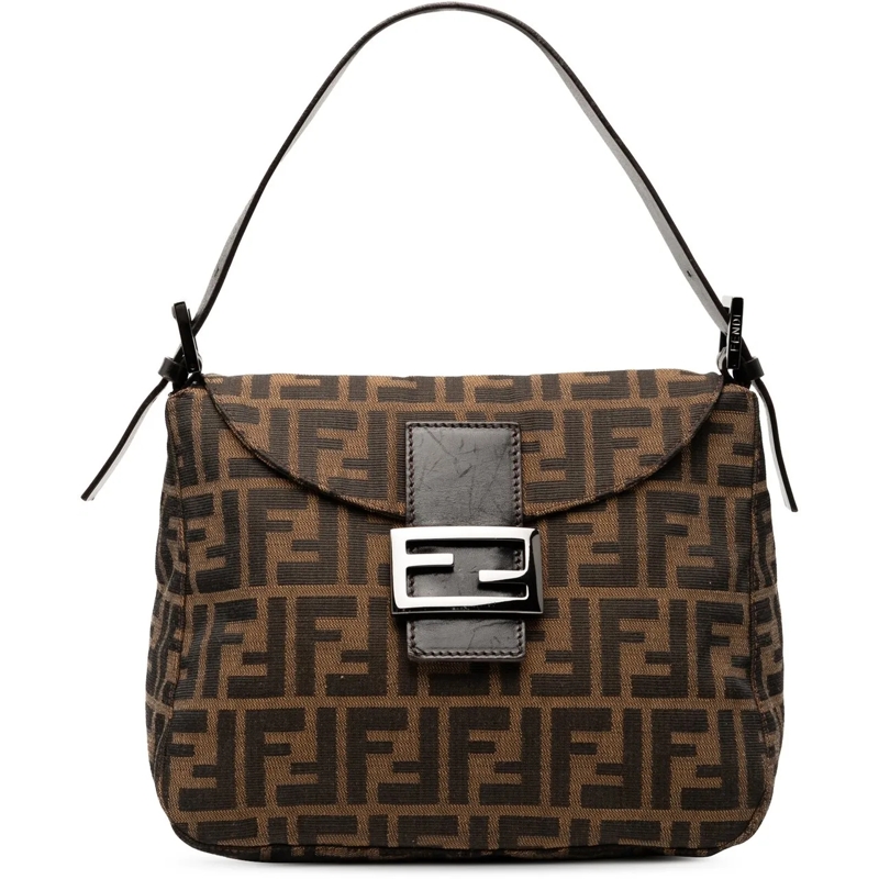 Fendi Schultertasche Zucca Canvas Double Flap Mamma braun