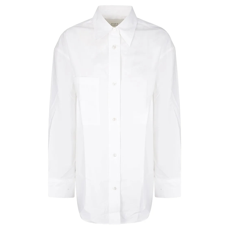 Studio Nicholson Overhemd Lightweight White Classic Shirt With Front Pocket White