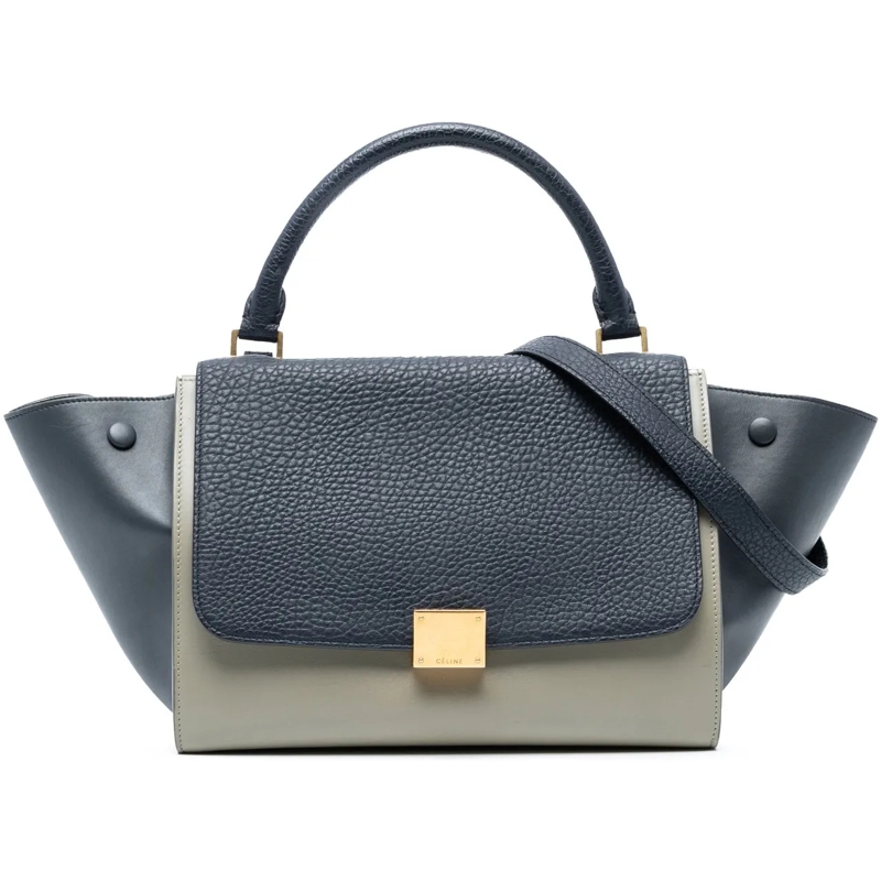Celine Schultertasche Medium Bicolor Leather Trapeze Satchel blau