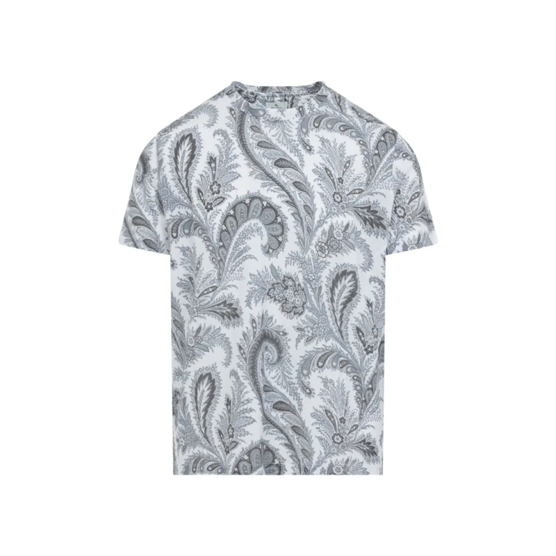 Etro T-shirt Paisley Pattern Grey T-Shirt In Soft Cotton Grey