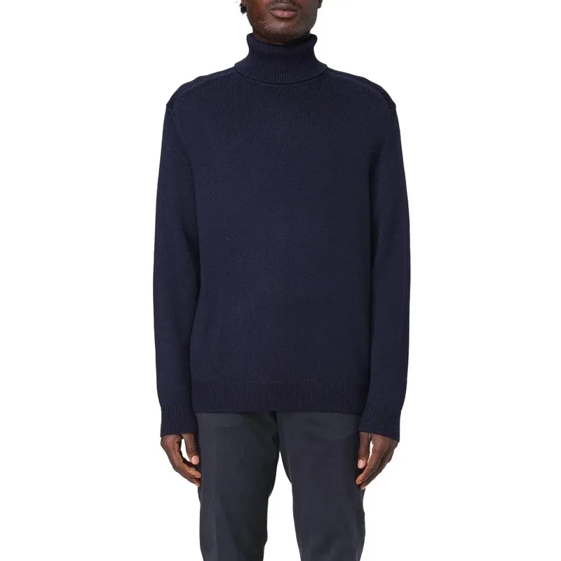 Armani Exchange Trui Navy Blue Turtleneck Sweater With Ribbed Details Black