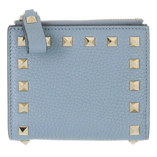 Valentino Garavani Rockstud Flap French Compact Wallet Leather Niagara Blue Bi-Fold Wallet