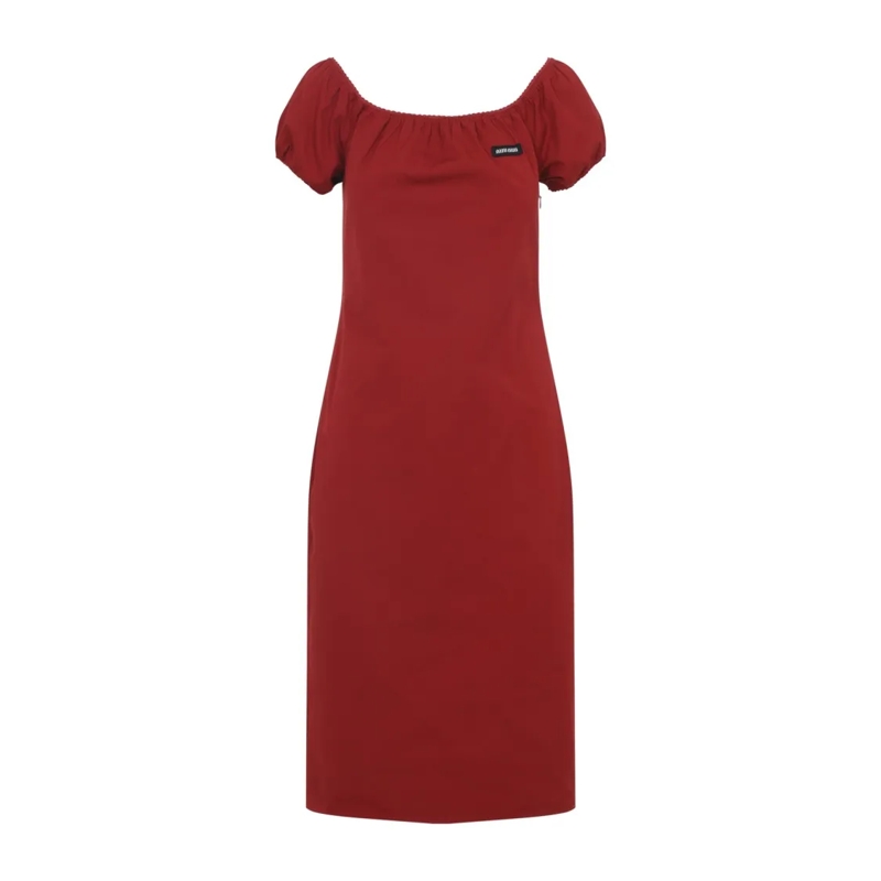 Miu Miu Midi-jurk Red Cotton Midi Dress With Puff Sleeves Red