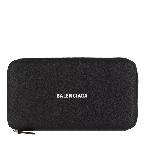 Balenciaga Continental Zip Around Wallet Grained Leather Black White Portemonnaie mit Zip-Around-Reißverschluss