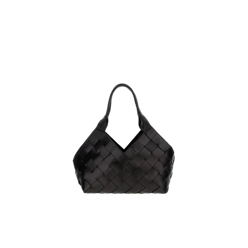 DRAGON DIFFUSION Sac à bandoulière Black Woven Leather Castello Bag With Dual Handles Black