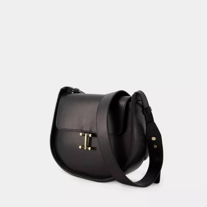 Ines De La Fressange Senda Shoulder Bag Leather Black Black Schultertasche