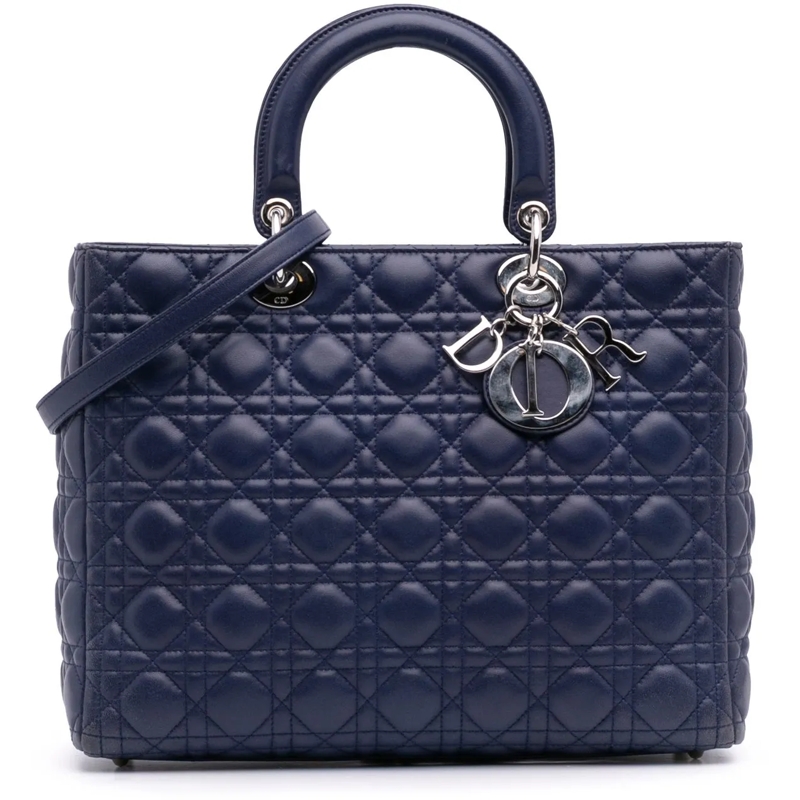 Christian Dior Schultertasche Large Lambskin Cannage Lady Dior blau