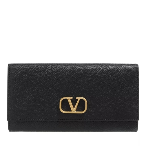 Valentino Garavani Wallet V-Logo Signature Calf Leather  Black Portemonnaie mit Überschlag