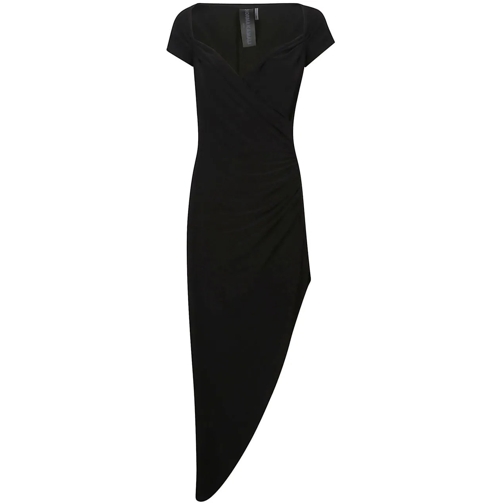 Norma Kamali Robes midi Cap Sleeve Sweetheart Side Drape Dress Black schwarz