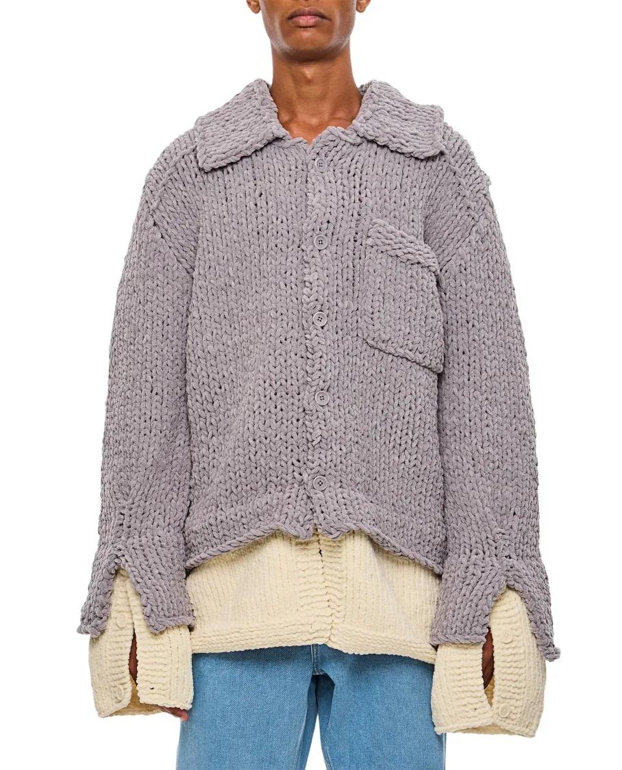 J.W.Anderson - Hand Knit Layered Overshirt - Größe M - grau