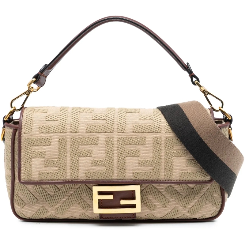 Fendi Schultertasche Zucca Embroidered Canvas Baguette Satchel braun