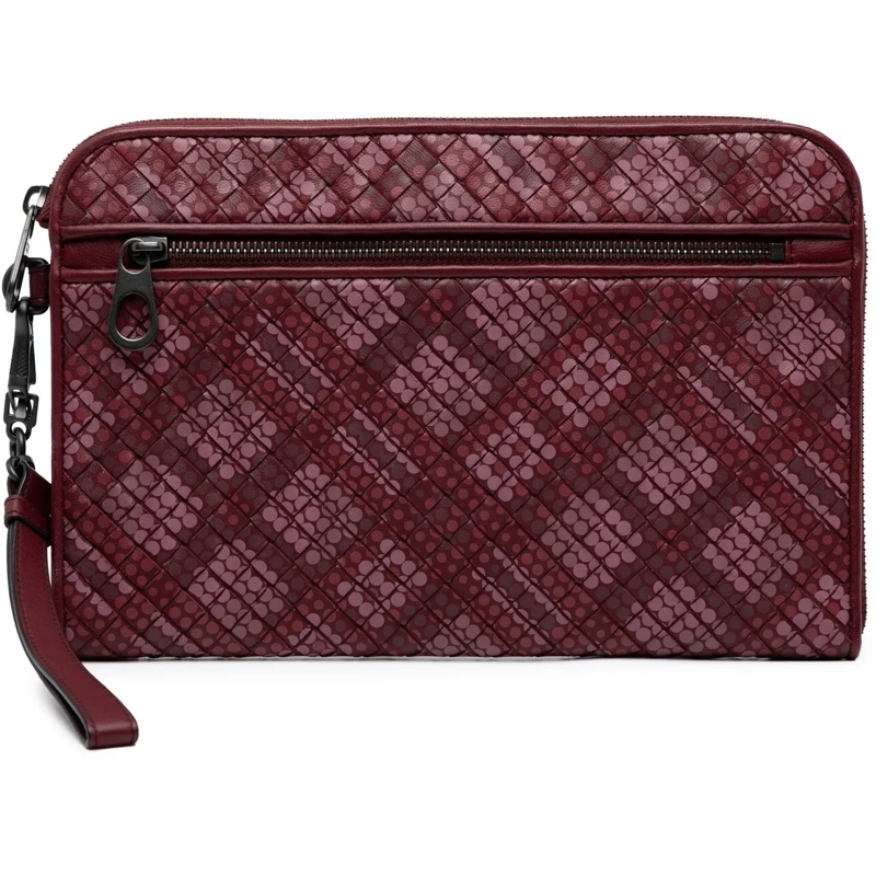 Bottega Veneta Pochette Calfskin Intrecciato Dot Document Case rot