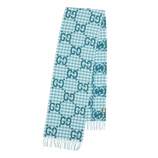 Gucci GG Jacquard Scarf Wool Turquoise/Ivory Wool Scarf