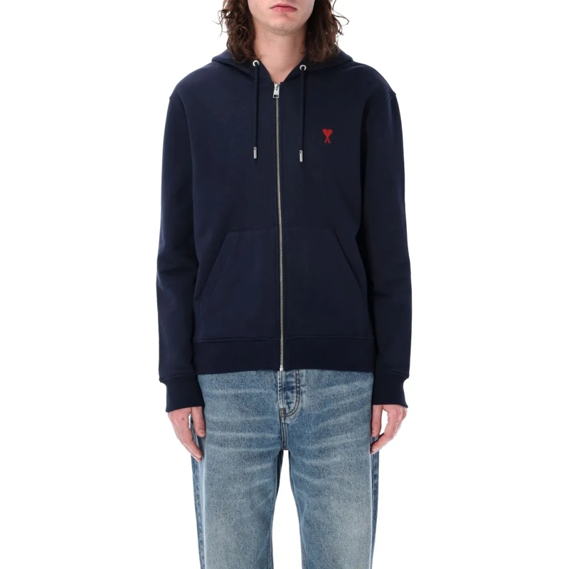 AMI Paris  De Coeur Zipped Hoodie Blue