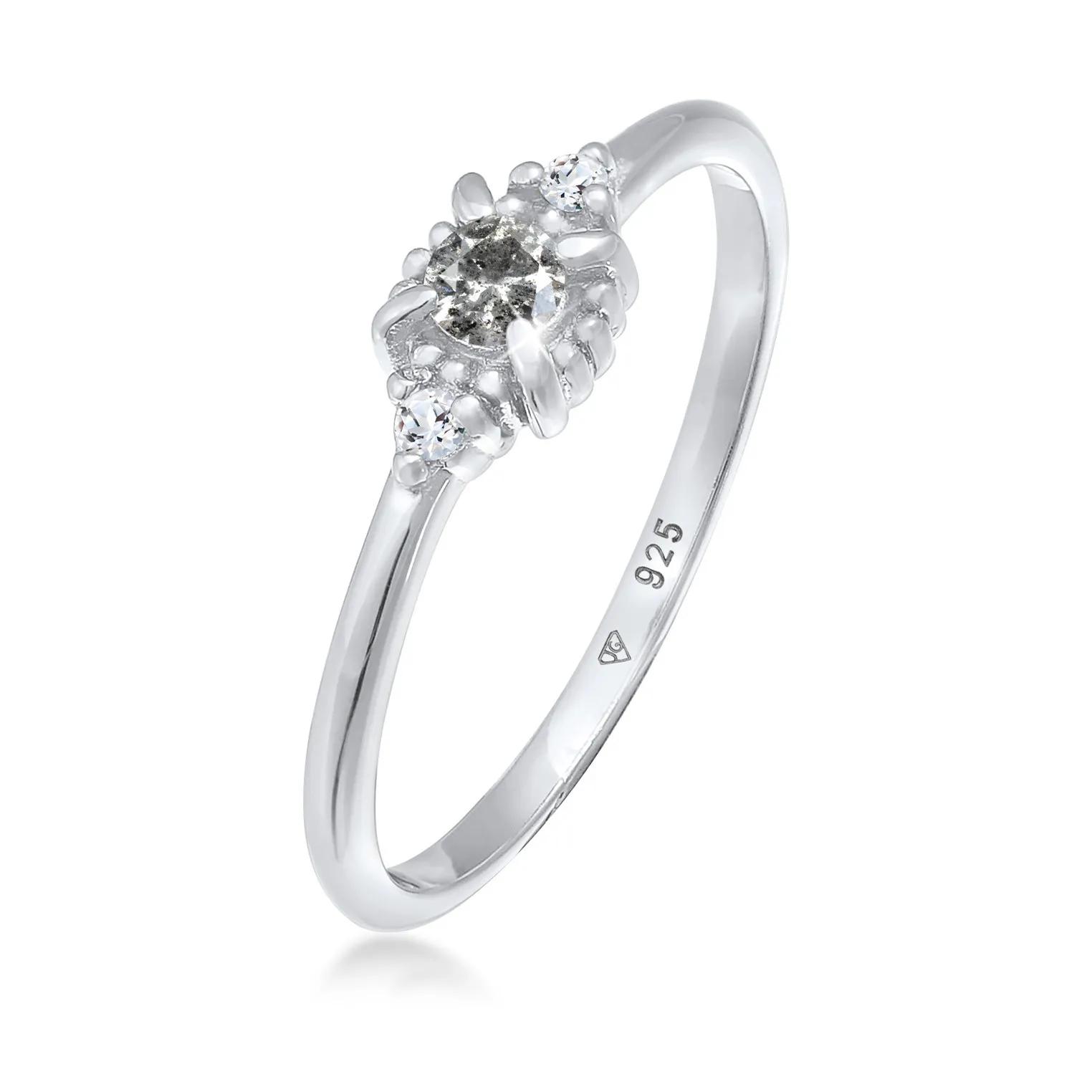 Thumbnail - Elli Ringe - Ring Ladies solitaire ring Salt-Pepper with diamon - Gr. 52 MM - in Silber - für Damen