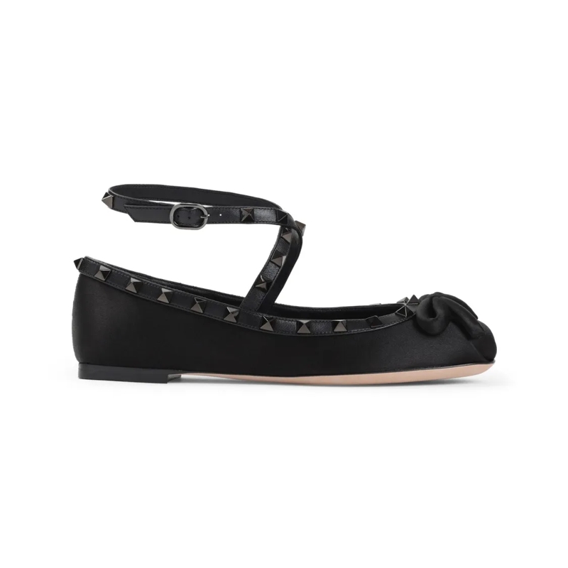 Valentino Garavani Balletschoenen Satin And Leather Ballerinas With Ankle Strap Black