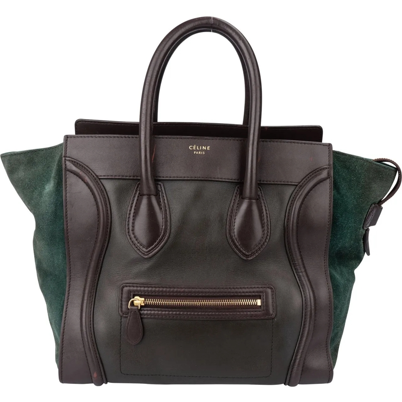Celine Schultertasche Celine Tricolor Leather Luggage Handbag grün