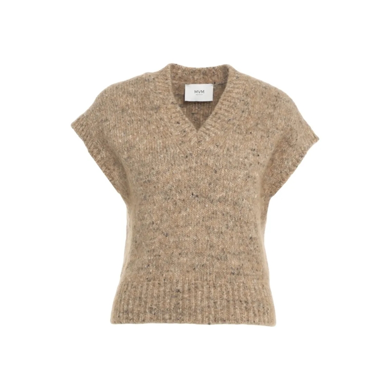 Mvm Trui Mélange Knit V-Neck Sweater With Short Sleeves Brown