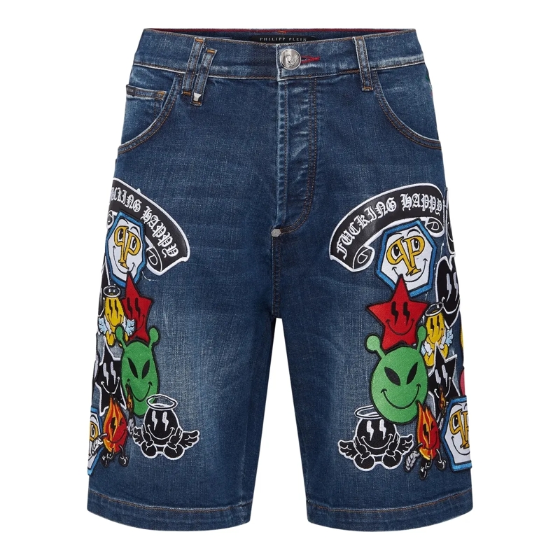 Philipp Plein Shorts Jeansshorts Smile blau