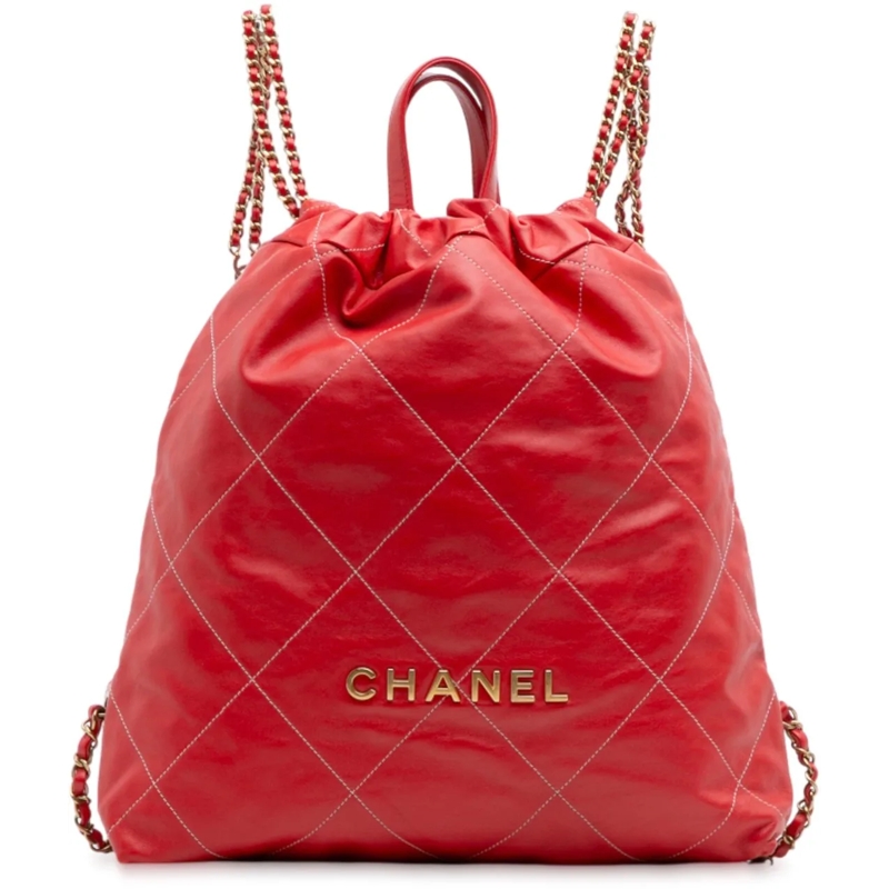 Chanel Sac à dos Large Shiny Quilted Calfskin 22 Backpack rot