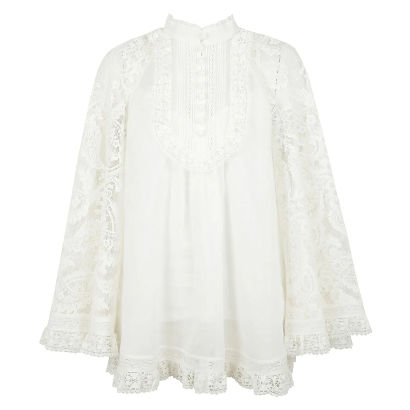 Zimmermann Minikleid Lace-Embellished Mini Dress With Botanical Motifs White