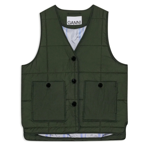 GANNI Übergangsjacke Button-Up Quilted Gilet Green